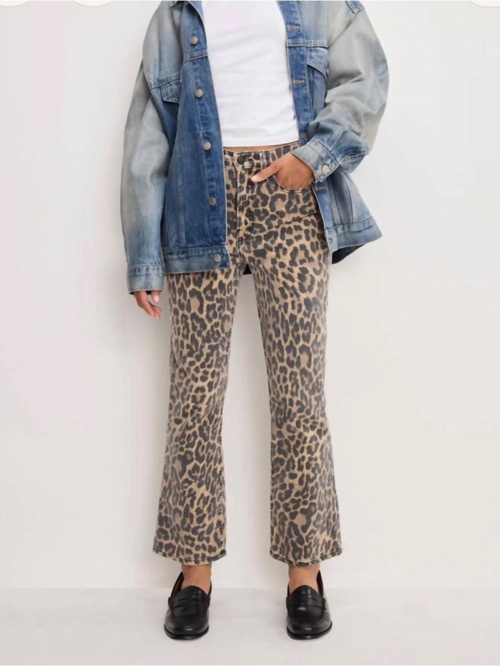 Good American Tan and Black Leopard Print Jeans
